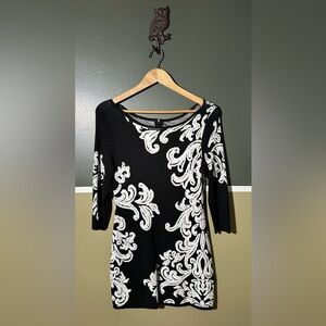 White House Black Market- Black and White Long Sleeve Dress